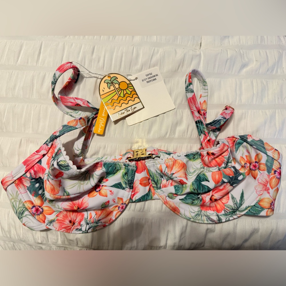 Kulani Kinis Tropical Floral Bikini Top - Pink and Green